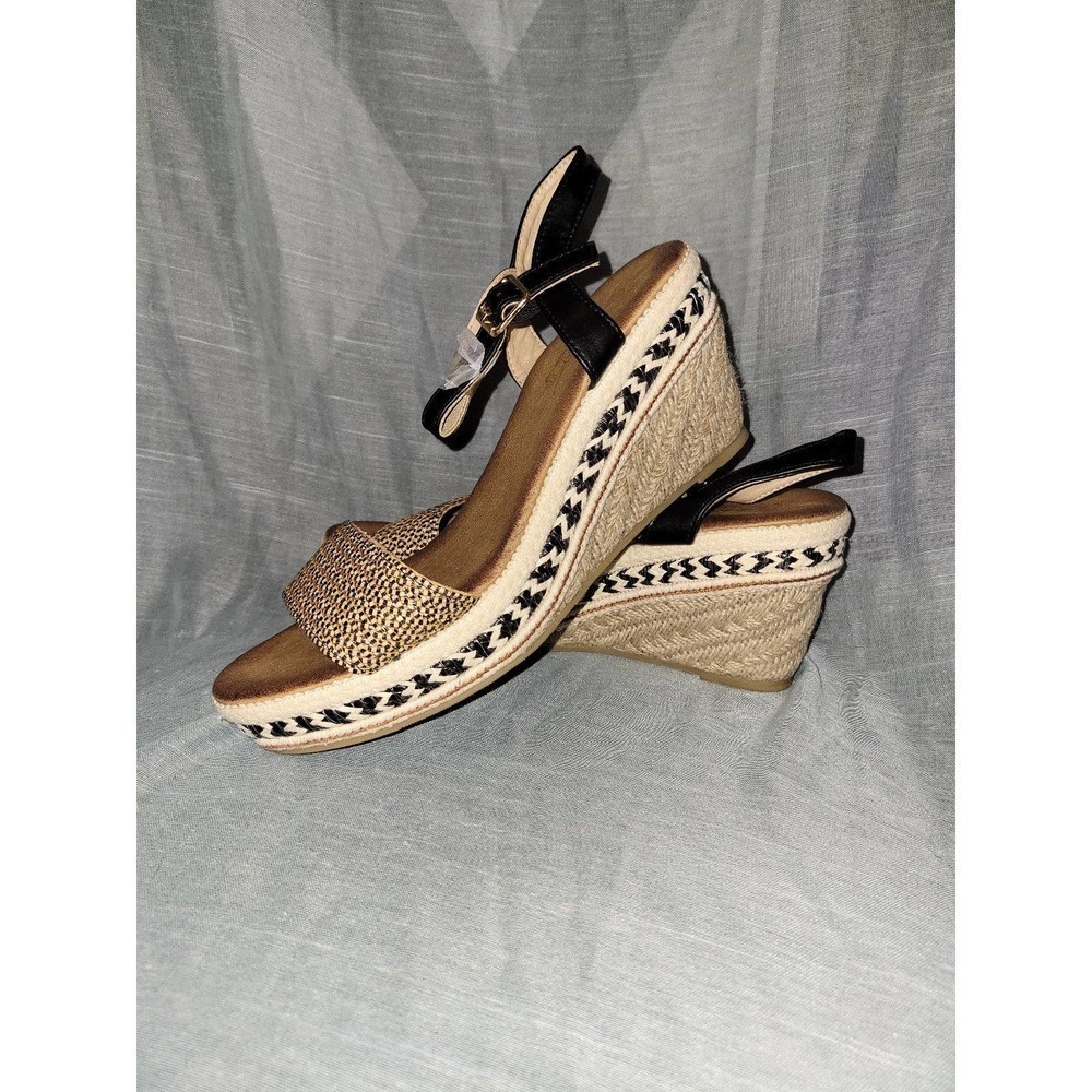 NEW Tan Brown Black Strappy Wedges, size 10